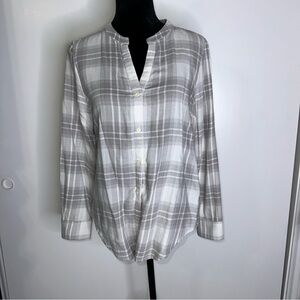 Calvin Klein Light Gray and White Plaid Shirt